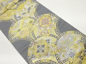 曲線に華紋・花唐草模様織出し袋帯